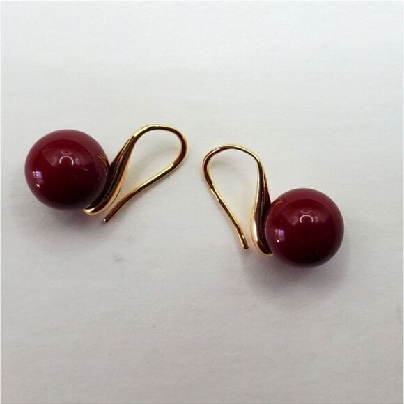 Coral Red South Sea Shell Pearls 14K over Sterling Silver Hook  - Picture 3 of 5